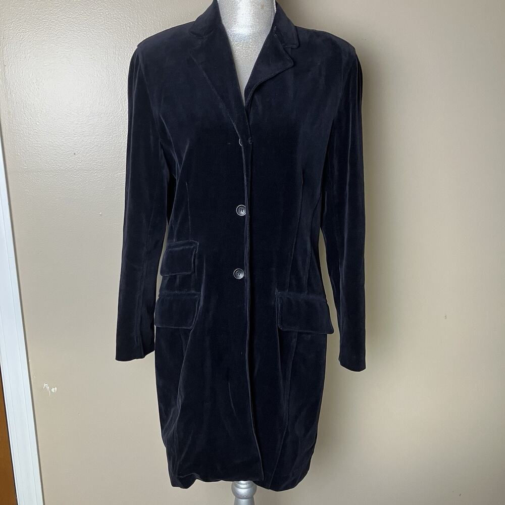 Vintage Emanuel Ungaro Navy Corduroy Longline Blazer Womens M Tailored Jacket